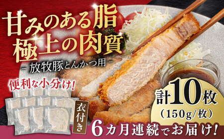 【全6回定期便】【衣付き】放牧豚 とんかつ用豚肉 10枚【GOODGOOD株式会社】 豚肉 とんかつ 豚カツ 簡単調理 個包装 精肉 冷凍配送 北海道 [AXBP052]