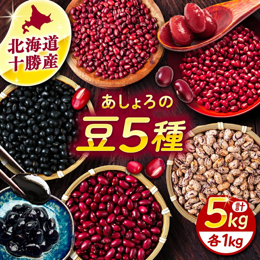 【ふるさと納税】北海道 豆 5種 計 5kg （ 1kg ×各1袋）《足寄町》【党崎農場】 小豆 大納言小豆 黒大豆 大正金時 中長鶉 大粒 詰め合わせ 赤飯 おしるこ 煮豆 健康 北海道産 道産 産地直送 産直 足寄 国産 セット 十勝 [BEAA012]