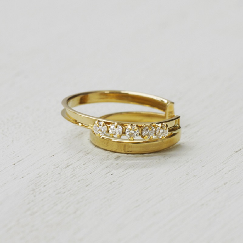 〈 甲府ジュエリー 〉k18YG ダイヤモンド 手作り イヤーカフ ジュエリー 2連サークル 03191