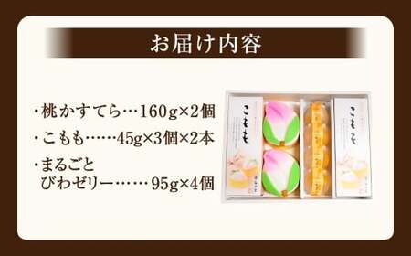こもも・桃かすてら・びわぜりー 詰合せ カステラ かすてら 桃かすてら お菓子 菓子 手作り ひな祭り お節句 桃の節句 ギフト 贈答 贈り物 長崎 スイーツ デザート 洋菓子 和菓子 和洋菓子 ゼリ