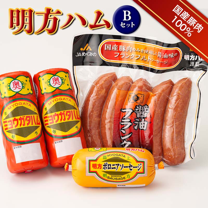 【ふるさと納税】明方ハム Bセット 計1320g 【JAめぐみの農業協同組合】 ソーセージ ハム フランクフルト フランク おつまみ 惣菜 晩酌 ディナー 弁当 ビール ワイン 酒のお供 食べ比べ 詰め合わせ 肉 食品 国産 豚肉 1kg 以上 岐阜県 坂祝町 さかほぎ F6M-018