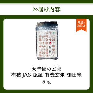 大幸園の玄米 有機JAS 認証 有機玄米 棚田米 5kg お米 甘い 有機栽培 無農薬 縁結び米 福岡県 八女市 184-009