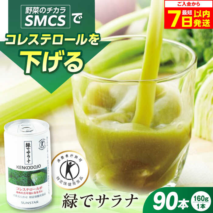 【ふるさと納税】【最短7日以内発送】サンスター 緑でサラナ160g30本 ×3ケース（合計90本） 野菜ジュース 青汁 サラナ 缶 ケース まとめ買い 健康 特定保健用食品 トクホ コレステロール 保存料不使用 無添加 国産 長期保存 常温 防災 大阪府高槻市/サンスター[AOAD033]