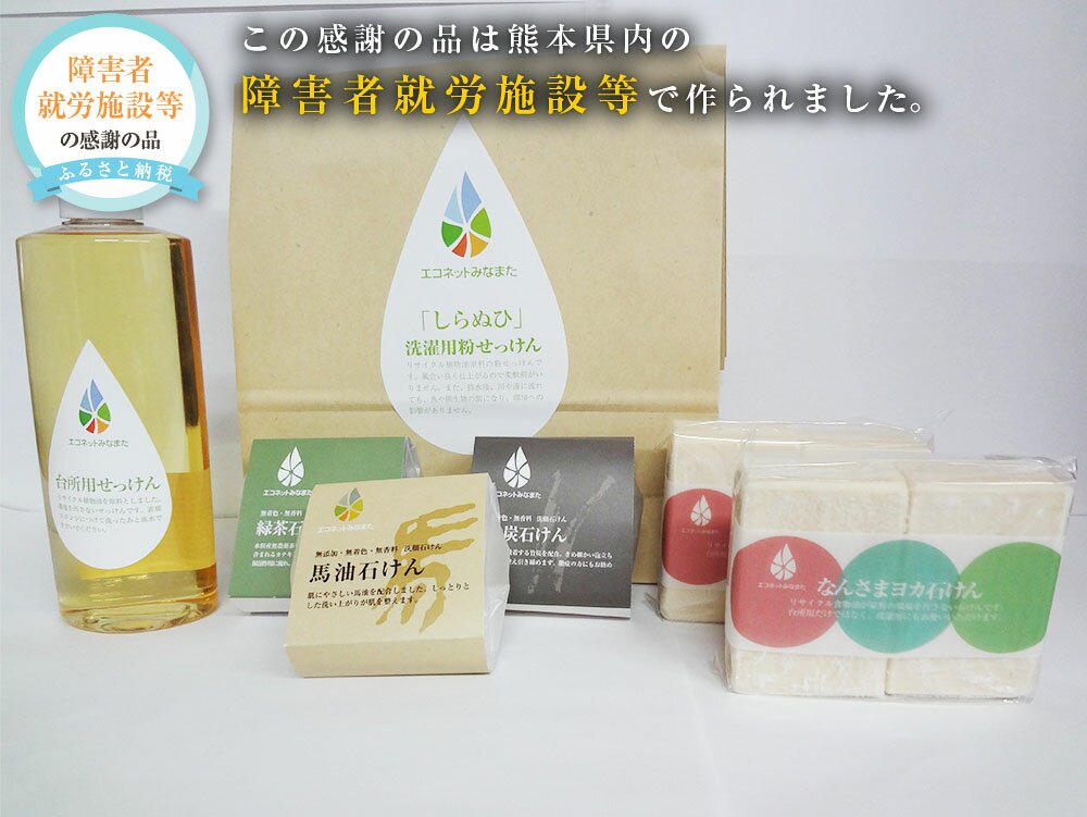 【ふるさと納税】自然派せっけんセット 6種 洗濯用粉せっけん「しらぬい」 台所用液体せっけん 竹炭石けん 馬油石けん 緑茶石けん なんさまよか石けん 詰合せ 石鹸 洗剤 キッチン用 ソープ ギフト 熊本県 送料無料