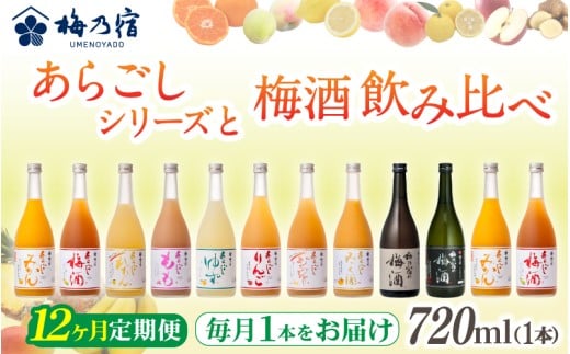 梅乃宿 あらごしシリーズ と 梅酒 飲み比べ 【12ヵ月定期便】毎月720ml×１本 ／ 定期便 梅乃宿酒造 お酒 リキュール ギフト 贈り物 プレゼント 人気 メーカー直送 みっく酒 ゆず みかん 