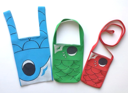 鯉のぼり ニットバッグ（手提げバック）【グリーン】《タテ20×ヨコ15×マチ3.5（cm） 》 ニット バッグ 手提げ 手さげ 水洗い可能 丈夫で軽量なバッグ 加茂市 プロシード