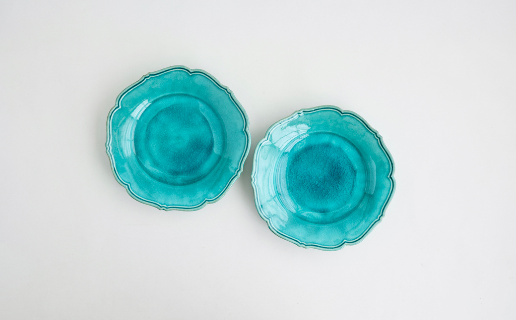 
                  【Awabi ware】輪花皿M ペアセット（トルコ青×２） 《決済から3ヶ月前後で発送》
                