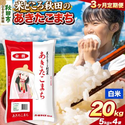 ふるさと納税 秋田市 定期便3ヶ月 あきたこまち【白米】秋田県産 20kg(5kg×4袋)|15_zna-012003h