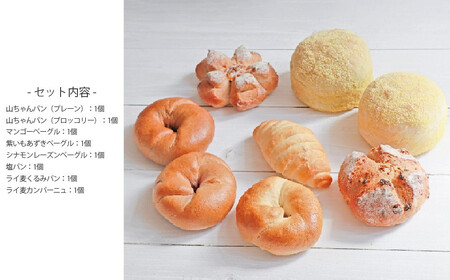 動物性油脂不使用 もちもち 山ちゃんパン 8種食べ比べ 合計8個 詰め合わせ セット こだわりの手作り もち麦使用 冷凍