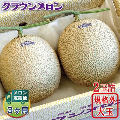 【毎月定期便】クラウンメロン 規格外大玉2玉 静岡県産 高級 マスクメロン 【1年中お届け】 全3回【配送不可地域：離島・北海道・沖縄県】
