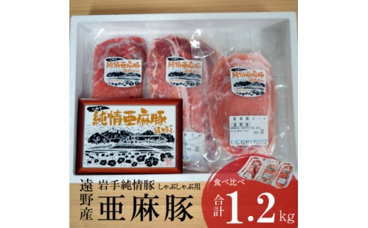 いわて純情豚 遠野産亜麻豚 しゃぶしゃぶ用 食べ比べ合計1.2kg (ロース、モモ、ウデ各400g)【1476654】
