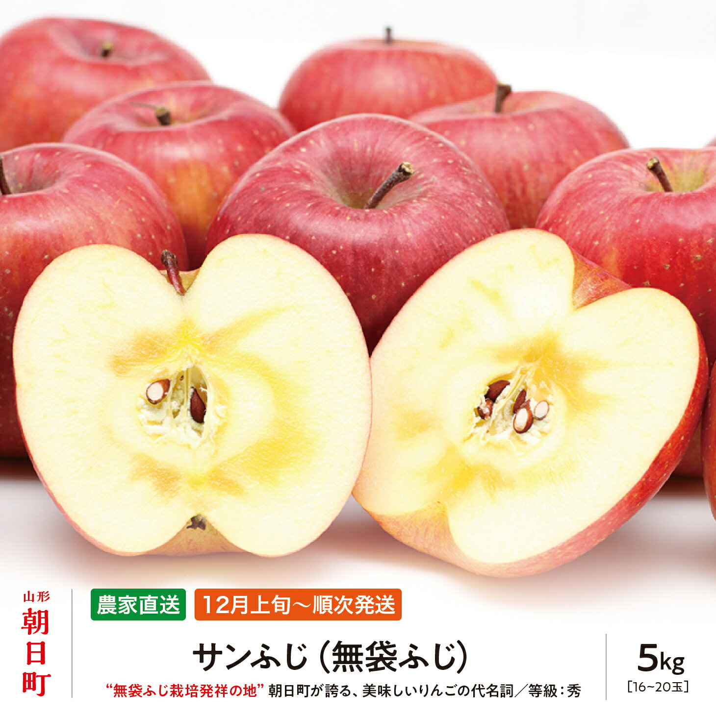 【ふるさと納税】＜ 先行予約 ＞ りんご サンふじ 秀 5kg 16～20玉 農家直送 山形県 朝日町産 山形県産 特産 果物 フルーツ リンゴ 林檎 産地直送 秋 冬 送料無料