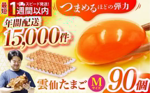 【冷蔵配送】雲仙たまご Mサイズ90個(85個＋割れ補償5個入り) 長崎県/塚ちゃん雲仙たまご村 [42ACAE004-1] 卵 玉子 タマゴ 鶏卵 長崎 島原 九州 大容量 たっぷり  スピード 発送 配送 最速 最短 すぐ届く すぐ発送