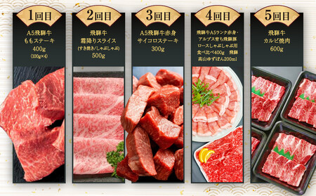 飛騨牛 定期便 全5回 約 2.2kg ( 300g 以上 × 5ヶ月 ) 牛肉 (すき焼き / ステーキ / しゃぶしゃぶ / 焼肉 ) | 肉 食べ比べ A5 岐阜 高山市 飛騨高山 岐阜県 人気