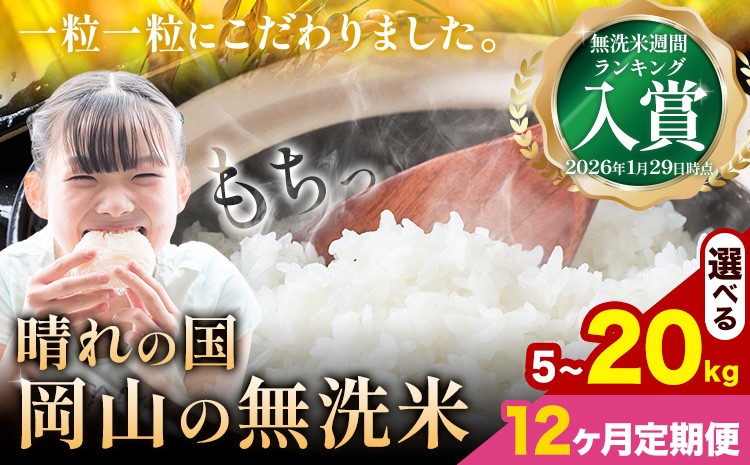 
                  【12ヶ月定期便】晴れの国岡山の無洗米 選べる内容量 5kg 10kg 20kg 岡山県産 無洗米 無洗 米 矢掛町《申し込み翌月から発送》米 コメ 定期便
                