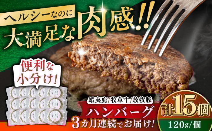 
                  【全3回定期便】【蝦夷鹿×牧草牛×放牧豚】ハンバーグ 15個《厚真町》【GOODGOOD株式会社】 ハンバーグ 鹿肉 牛肉 豚肉 ジビエ 小分け 冷凍配送 北海道 [AXBP035]
                