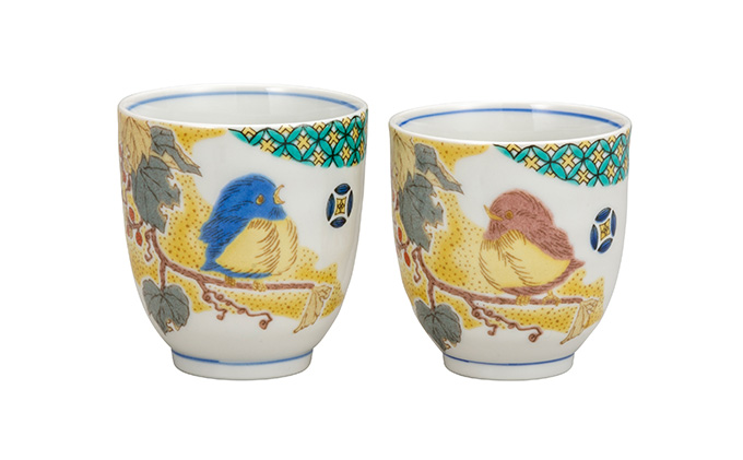 九谷焼　 組湯呑 　小紋吉田屋雀　a03 