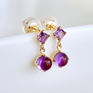 【ジュエリー】K10 イエローゴールド アメシスト 揺れる ピアス 保証書付 SR-2012 242-003-a