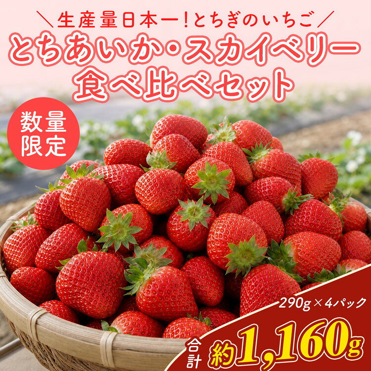 【ふるさと納税】《数量限定》いちご厳選！さくら市産 とちあいか・スカイベリー食べ比べセット（290g×4パック） ｜いちご イチゴ 苺 先行予約 栃木県 果物 フルーツ とちあいか スカイベリー 新鮮 贈答 ギフト 高級 食べ比べ ※2027年1月～発送