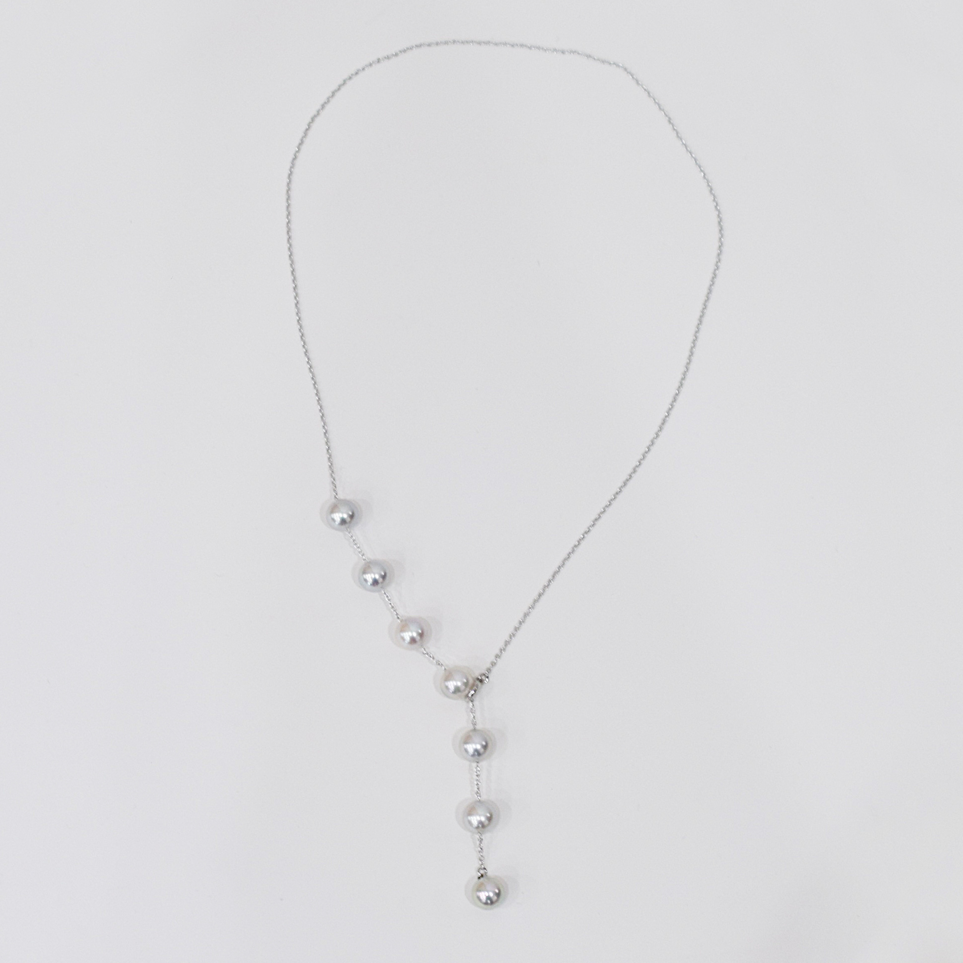 S101-449_あこや真珠 天草 ネックレス マルチ Y字 無調色 8mm - 8.5mm ナチュラル SV シルバー 