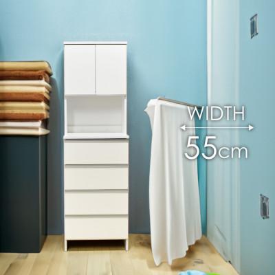 ふるさと納税 大川市 ランドリー収納 幅55cm 高さ180cm 奥行40cm 白 つや有【ポケット 55 HI】