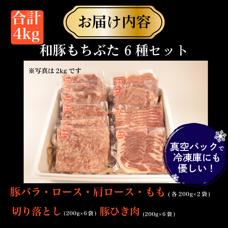 豚肉 和豚 もちぶた バラエティパック 4kg 肩ロース バラ ロース もも ひき肉 小間切れ 食べ比べ ブランド豚 和豚もちぶた ブランド 美味しい豚 豚肉 肉 にく 肉料理 夕食 晩ごはん ポーク