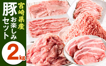宮崎県産豚お楽しみセット合計2kg 豚肉 豚 ロース バラ モモ とんかつ 切り落とし ミンチ セット 詰め合わせ 豚肉セット 精肉セット 普段使い 使い勝手 小分け パック 冷凍 真空パック お弁当 おかず おすすめ バラエティ