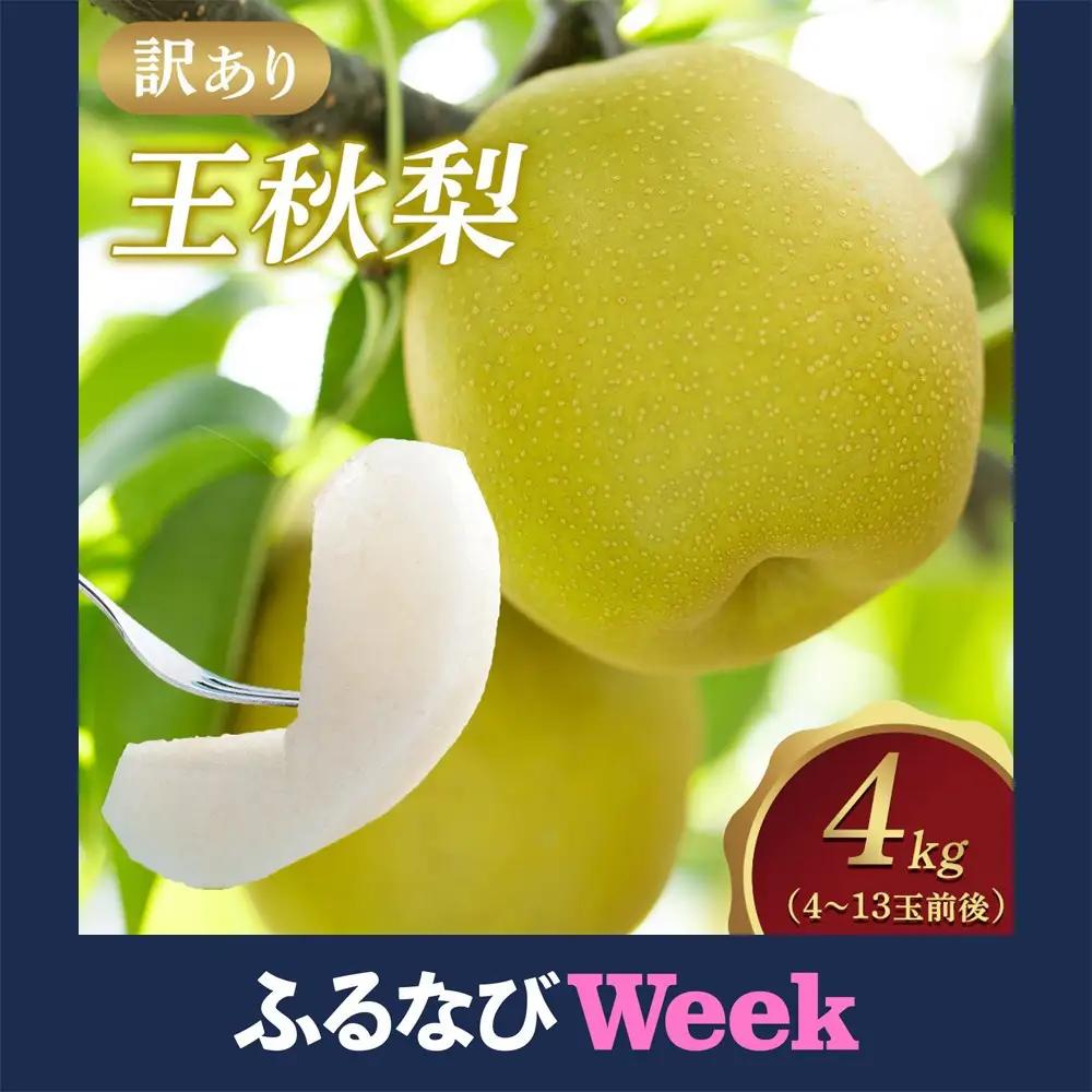 【ふるなびWEEK対象】梨 王秋梨 4kg 4～13玉 前後 先行予約 訳あり ※2026年10月下旬～12月上旬頃に順次発送予定