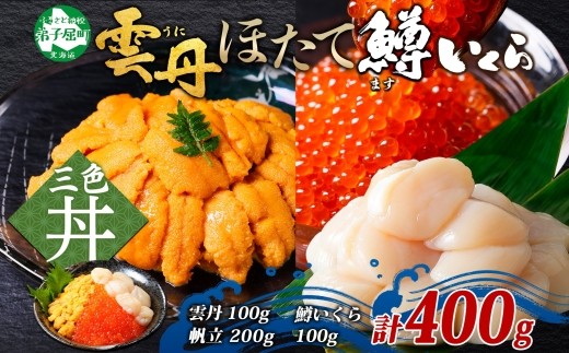 
            3430. 雲丹 100g ホタテ 200g 鱒いくら醤油漬け 100g 海鮮3種セット チリ産 ウニ ミョウバン不使用 うに  鱒いくら いくら 冷凍 イクラ 鱒 ほたて 生ほたて 北海道産 帆立 冷凍 海鮮 海鮮丼 刺身 つまみ おつまみ おかず ごはんのおとも 北海道 弟子屈町
          