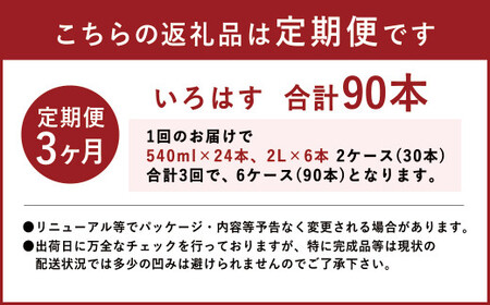 【3ヶ月定期便】い・ろ・は・す 阿蘇の 天然水 2L×6本＋540ml×24本 各1ケース 計90本 ／ いろはす ミネラルウォーター 水 飲料水 ペットボトル 熊本県 合志市