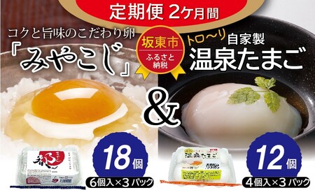【定期便】［2ヵ月連続］伝承卵「みやこじ」18個（15個＋卵割れ補償3個）と「温泉たまご」12個（10個＋卵割れ補償2個）の詰合せ No.435