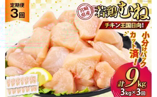 鶏肉 3回 定期便 むね 宮崎県産 若鶏 ムネ肉 250g ×12袋 計 3kg×3回 [九州児湯フーズ宮崎支店 宮崎県 日向市 452061296] 小分け 冷凍 むね肉 国産
