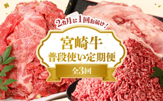 【定期便3回】宮崎牛 普段使い定期便 N0140-YD0245