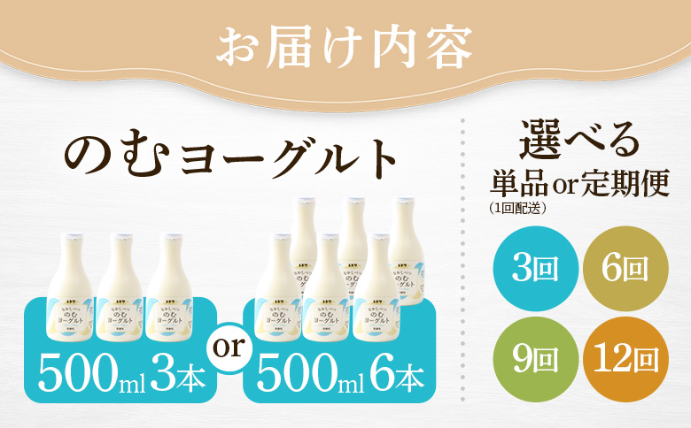 【定期便：全3回】 【無添加】のむヨーグルト 500ml 3本 ヨーグルト【11003AB0301】