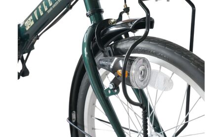ノーパンク 折りたたみ自転車 20インチ VELETA SHIMANO6段変速 ブラック 空気入れ不要 前カゴ・LEDライト付 パンクしない｜武田産業 フォールディングバイク 人気返礼品 通勤 通学 