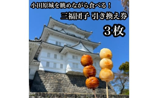 小田原城を眺めながら食べるお団子 三福団子引換券 3本分 くるみ味噌 みたらし団子【 引換券 神奈川県 小田原市 】 142069_DQA011