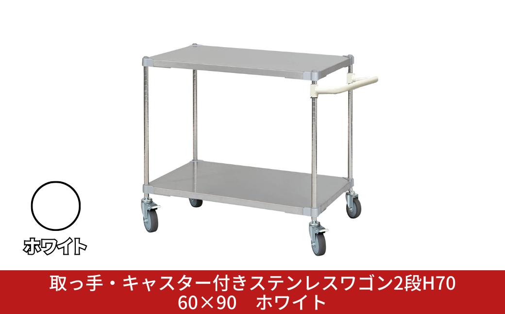 
            取っ手・キャスター付きステンレスワゴン2段H70 60×90 ホワイト PROFACE プロフェイス 冷蔵 冷凍 クリーン 組立式 燕三条製 【305S003】
          