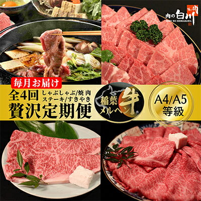 【ふるさと納税】【毎月定期便】稲葉メルヘン牛食べ比べ【贅沢セット】全4回【配送不可地域：離島・北海道・沖縄県・東北・中国・四国・九州】【4004675】
