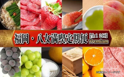 
                  福岡・八女満喫定期便 プレミアム全12回 A ＜配送不可：北海道・沖縄・離島＞ フルーツ 定期便 あまおう 桃 ぶどう シャインマスカット 梨 みかん 牛肉 お茶 おすすめ セット 産地直送 福岡県 八女市
                