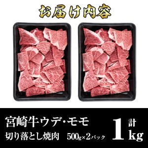 宮崎牛ウデ・モモ切り落とし焼肉(計1kg)牛肉 うで もも 肉 BBQ 精肉 お取り寄せ 黒毛和牛 ブランド和牛 冷凍 国産【R-71】【ミヤチク】