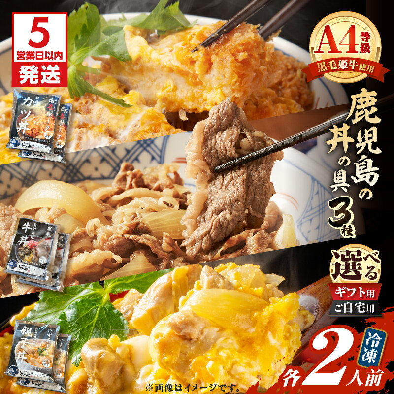 【ふるさと納税】【5営業日以内に発送】＜選べる＞鹿児島の丼の具 3種 セット 2人前 ギフト用 ご自宅用 肉 牛肉 豚肉 鶏肉 惣菜 総菜 おかず 丼 黒毛姫牛 サシ 冷凍 山田食堂ととや 鹿児島 鹿児島市 おすすめ ランキング プレゼント ギフト