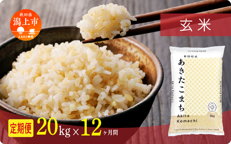 《先行予約》【12ヶ月定期便】玄米 令和8年産 あきたこまち 20kg 玄米