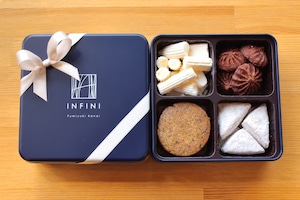 【INFINI】アソルティモン・プティ（ネイビー缶） スイーツ 洋菓子 焼き菓子 詰め合わせ サブレ メレンゲ クッキー缶 お菓子 人気 贈り物 ギフト プレゼント