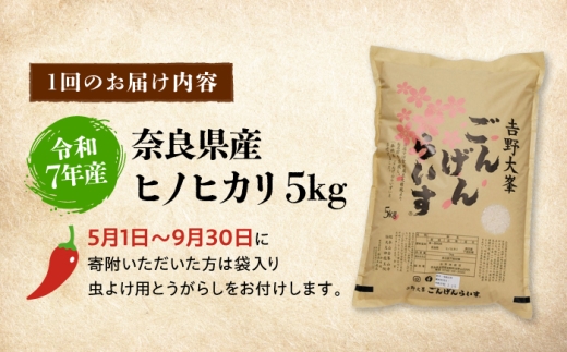 【全3回定期便】【令和7年産】ひのひかり 奈良のお米のお届け便 5kg 奈良県吉野町/水本米穀店 [BRAW063]