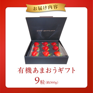 贈答用有機あまおうギフト9粒（約360g） _ 贈答用 有機 あまおう ギフト用 9粒 約 360g オーガニック いちご ストロベリー 特別栽培 認証 アフター保証付き 安心 安全 上品な甘さ 艶 