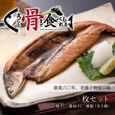 ふるさと納税 福井市 丸ごと骨まで食べられる焼き魚 ( 塩干し 醤油干し 燻製 )9枚/ さんま あじ さば |  | 01