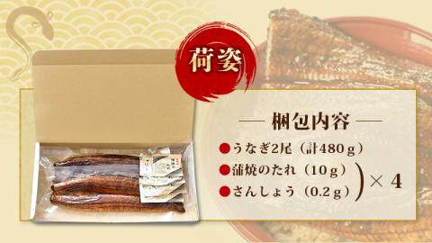 1尾で約240gのビッグサイズ うなぎ蒲焼 2尾 計約480g （タレ・山椒付き） 中国産 鰻 うなぎ うなぎの蒲焼 炭火焼き 炭火 特大サイズ【nks700A】