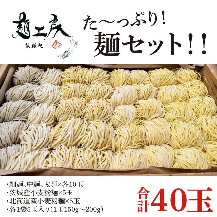 た～っぷり！麺セット！！細麺 麺 太麺×各10玉 茨城産小麦粉麺×5玉 北海道産小麦粉麺×5玉 計40玉（1袋5玉入り×８袋）(HS-2)