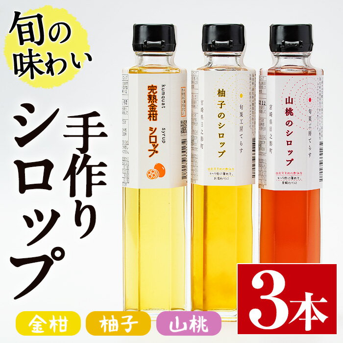 【ふるさと納税】旬果工房てらすの手作りシロップ(柚子・山桃・金柑)(計3本)飲料 ドリンク 水割り お湯割り 炭酸割り カクテル【TR001】【旬果工房てらす】