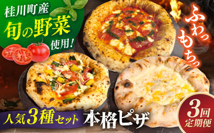 
            【全3回定期便】【合鴨家族の小麦と桂川町の野菜使用】ピザ 人気3種セット（マルゲリータ、季節の野菜ピザ、クワトロフォルマッジ） ▼ピザ 冷凍 ピザ窯 ぴざ PIZZA パーティー ピッツァ 人気 本格 石窯 クリスマス　桂川町/PIZZERIA TUTTI [ADBH012]
          